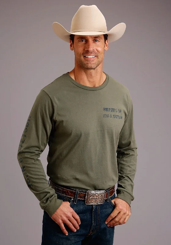 Fresh And Natural Stetson Mens Green 100% Cotton Property Of L/S T-Shirt