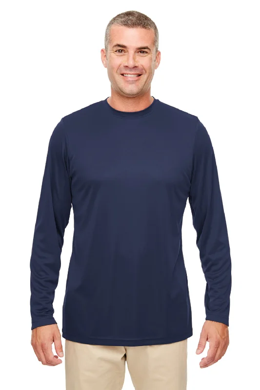 Lazy Style UltraClub Mens Cool & Dry Performance Moisture Wicking Long Sleeve Crewneck T-Shirt - Navy Blue Lazy Style UltraClub Mens Cool & Dry Performance Moisture Wicking Long Sleeve Crewneck T-Shirt - Navy Blue