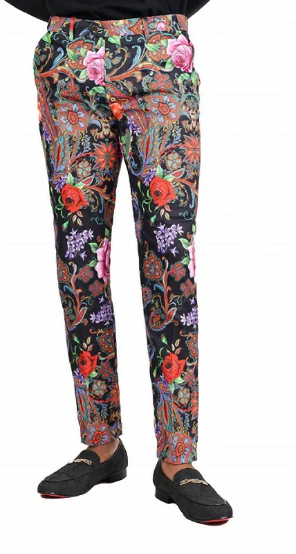 Cute Style Men's Floral Pants In Black
