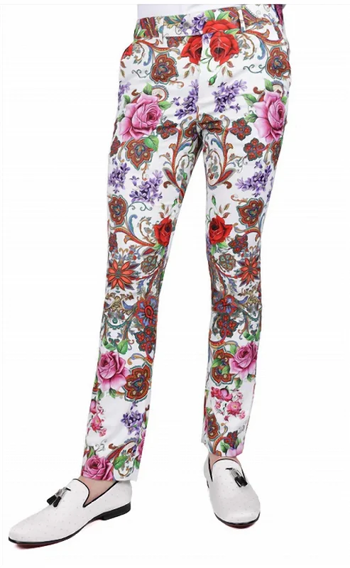 Fashion Elements Men's Floral Pants In White