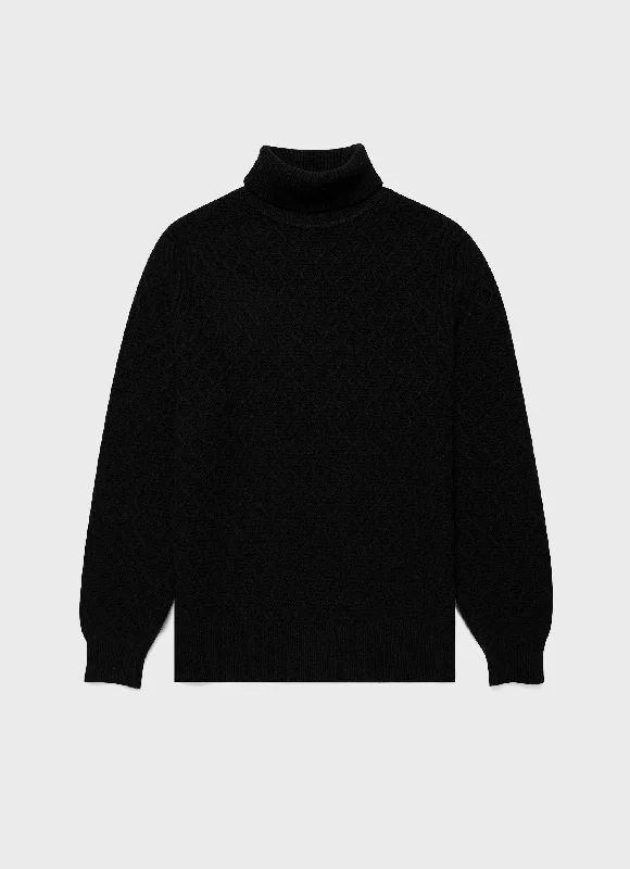 Noble And Elegant Men's WM Brown Aran Roll Neck in Dark Navy Mouline