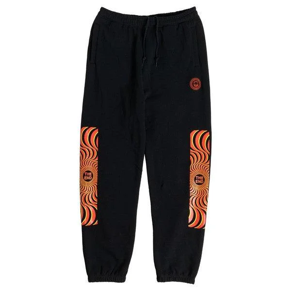 Versatile Style Spitfire Classic Swirl Embroidery Overlay Sweatpants Black - Orange - Yellow